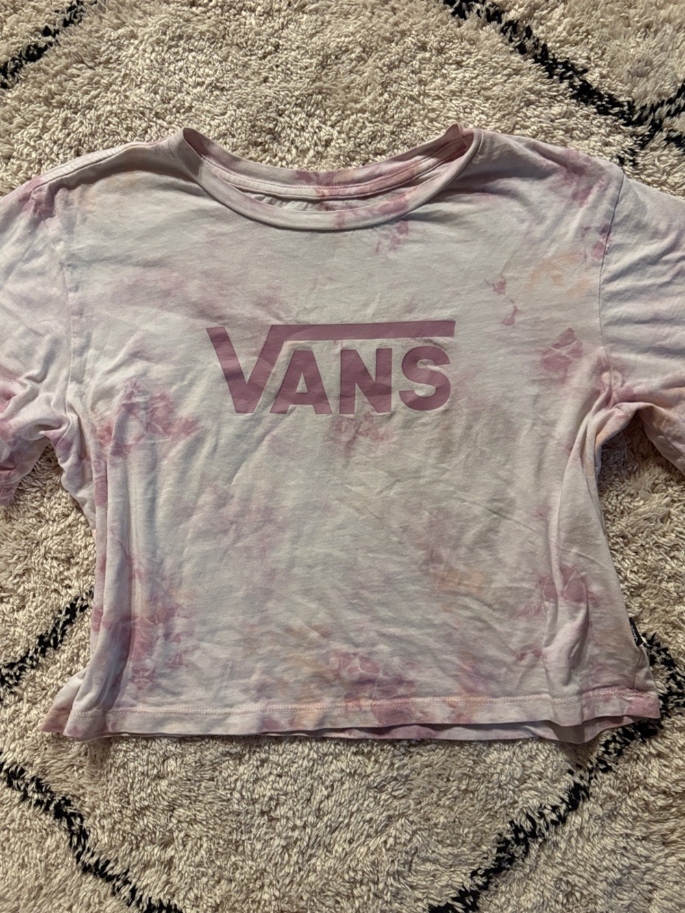 Vans Pink and White Tie Dye Cropped Top Small